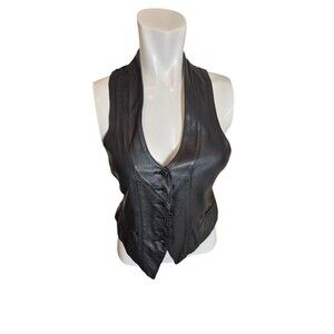 Bailey 44 Vintage Leather Vest Waistcoat Biker Vest Moto Black Sz 4